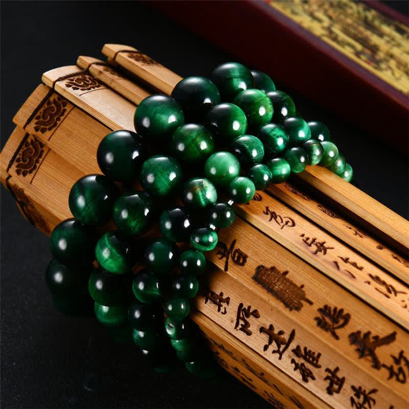 Bracelet de force en œil de tigre vert de 8 mm pour l'amour de soi