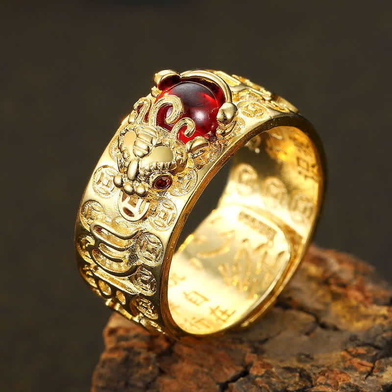 Bague PiXiu Wealth unisexe en grenat de 10 mm en argent et or