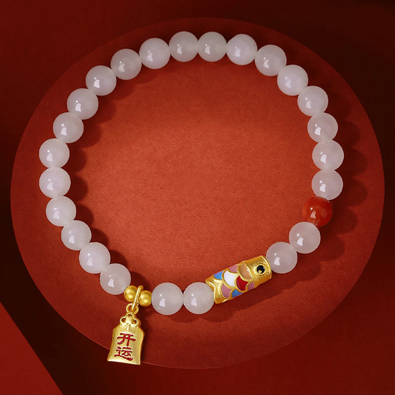 Bracelet de protection, de chance et de bonheur en jade blanc Hetian