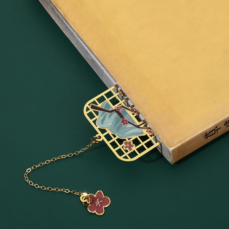 Marque-page creux en laiton avec élan, poisson koï, grue et renard