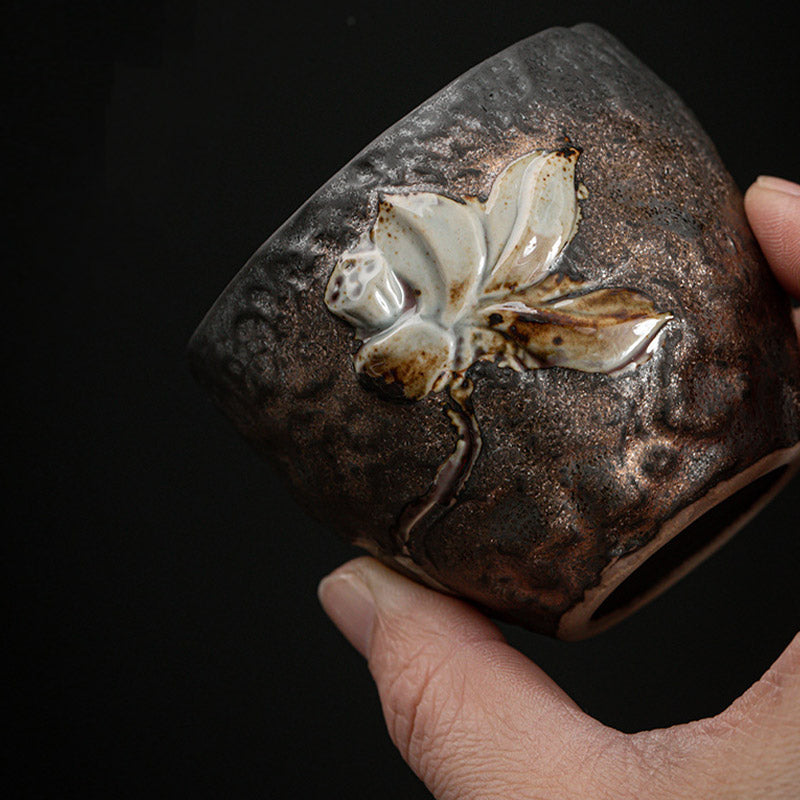 Tasse à thé Kung Fu en céramique avec feuille de lotus et fleur, 110 ml