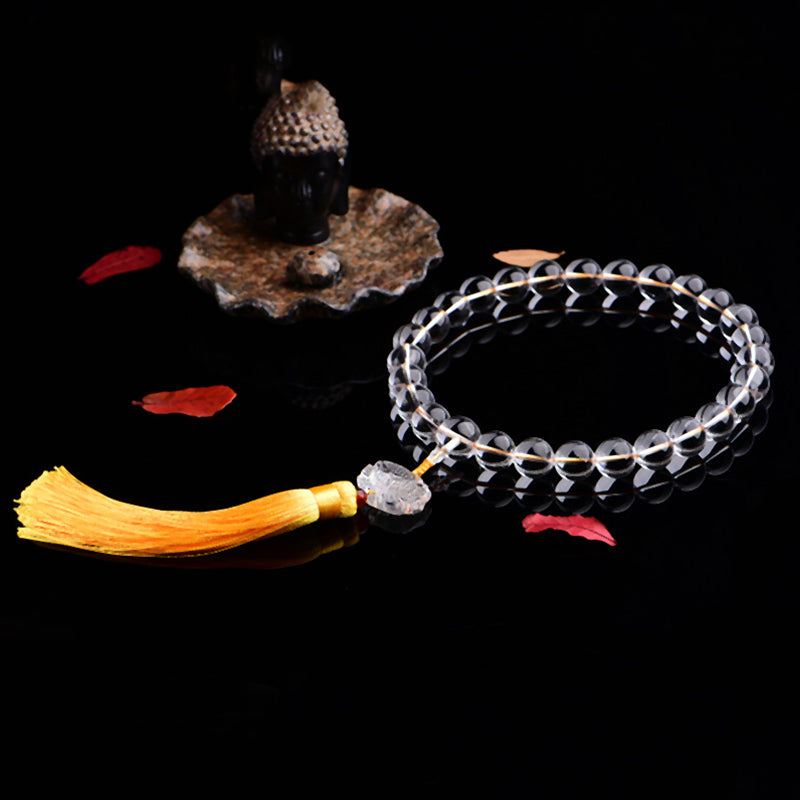 Bracelet de méditation Mala en cristal blanc Lotus 14 mm