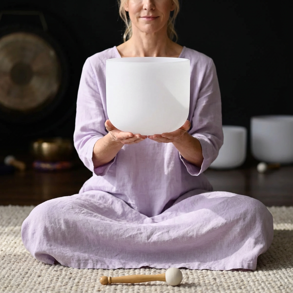 Bol chantant en cristal de quartz blanc de 8 pouces