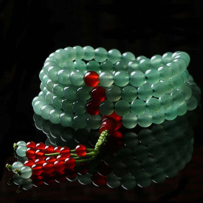 Bracelet Mala 108 perles en aventurine verte et agate rouge pour la chance