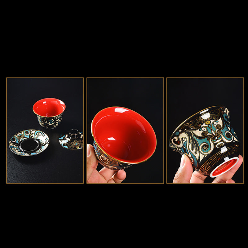 Ensemble de tasses à thé Gaiwan en céramique, motif masque d'opéra de Pékin, 125 ml