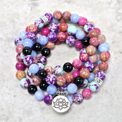 Perles de Mala en pierre de lotus véritable Miano de 8 mm pour la méditation et la guérison