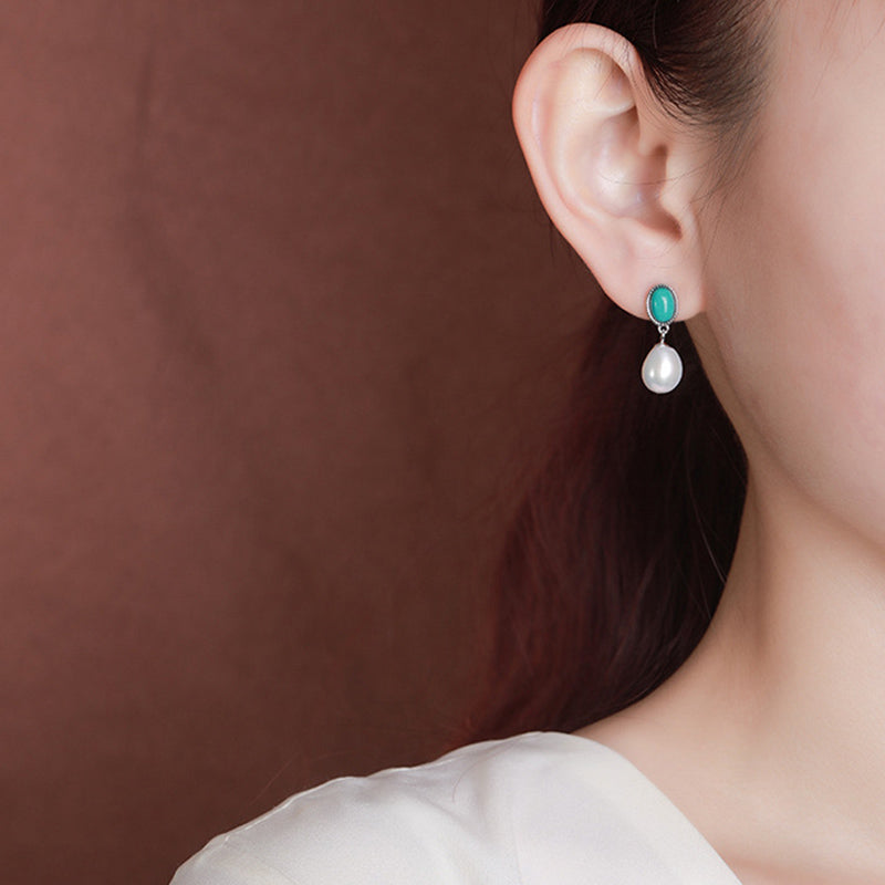 Parure de bijoux en argent sterling 925 avec perles et turquoises