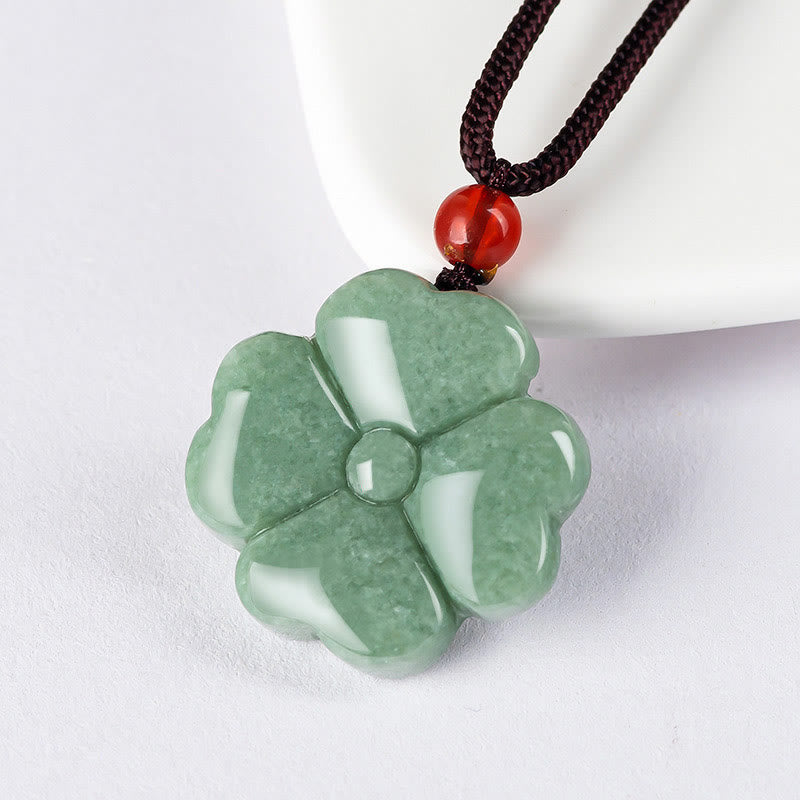 Collier pendentif trèfle à quatre feuilles en jade unisexe