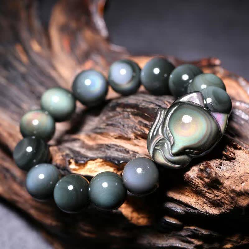 Rainbow Obsidian Healing Bracelet with Fox Charm