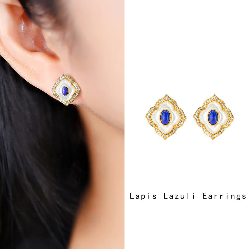 Ensemble collier et boucles d'oreilles spirituels en argent sterling et lazurite Tridacna