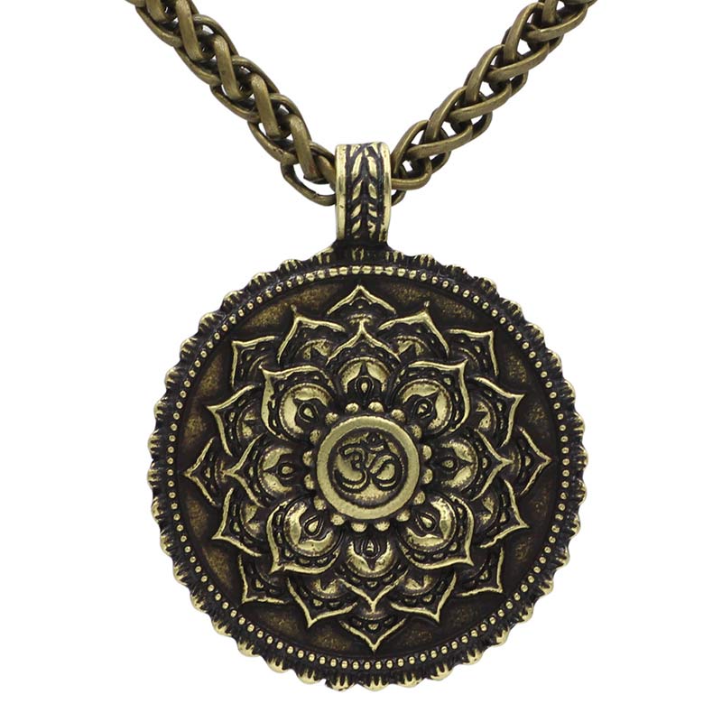 Collier unisexe électroplaqué Om Mani Padme Hum avec motif lotus