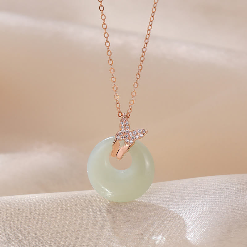 Collier porte-bonheur papillon en argent sterling et jade Hetian