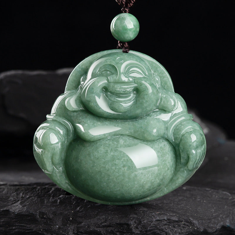 Collier Harmonie en Jade Cyan Bouddha Rieur