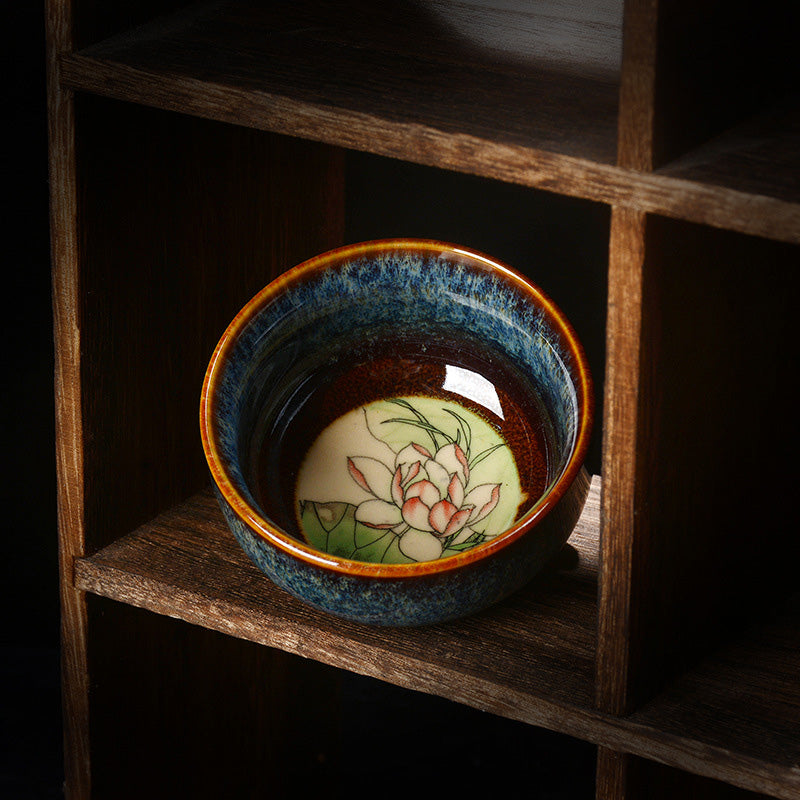 Tasse à thé Jian Zhan Dragon Lotus en céramique 8 cm | Décoration zen