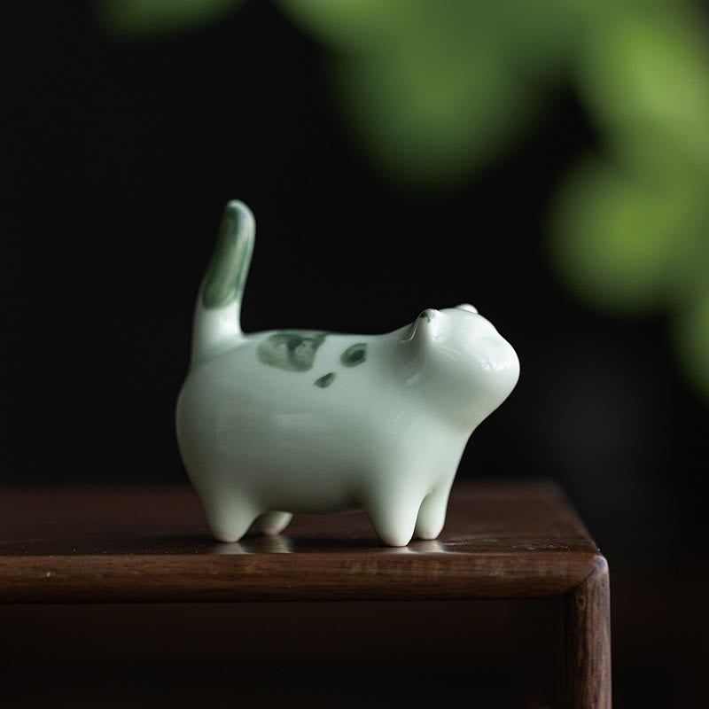 Statuette de chat porte-bonheur en céramique de 8 cm | Figurine de chat bleu debout