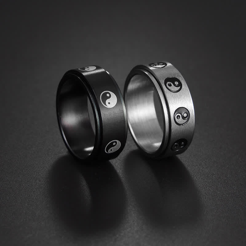 Bague rotative Yin Yang en acier titane de 8 mm