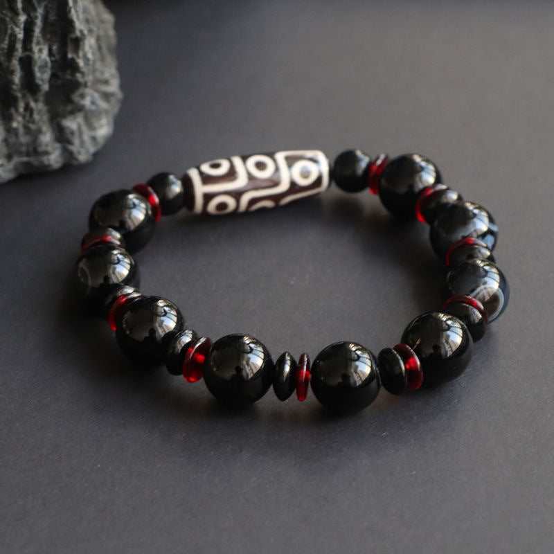 Bracelet de protection en perles dzi à neuf yeux en onyx noir