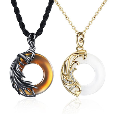 Collier pendentif rond de méditation en obsidienne et calcédoine