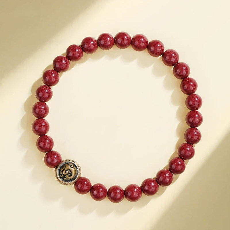 8mm Sterling Silver Cinnabar Four Beasts Blessing Bracelet