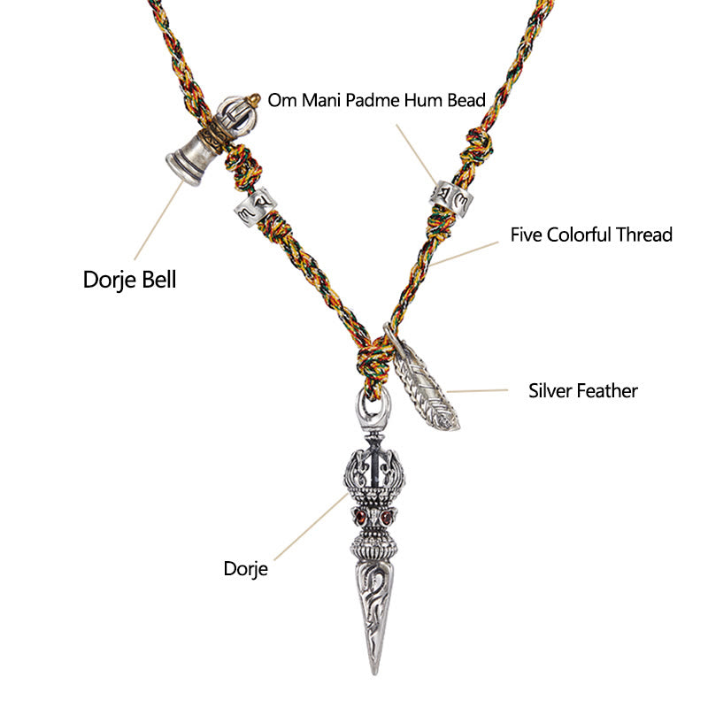 Collier Om Mani Padme Hum en argent sterling 925, pendentif Dorje Vajra
