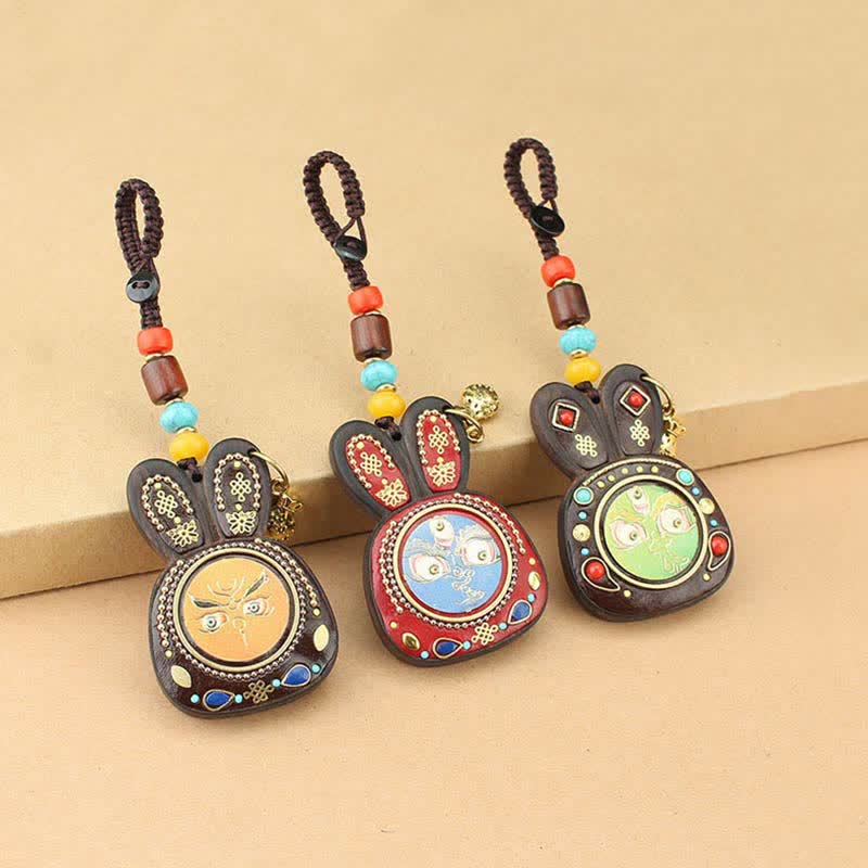 Porte-clés Thangka en ébène, cinq dieux de la richesse, bijoux spirituels