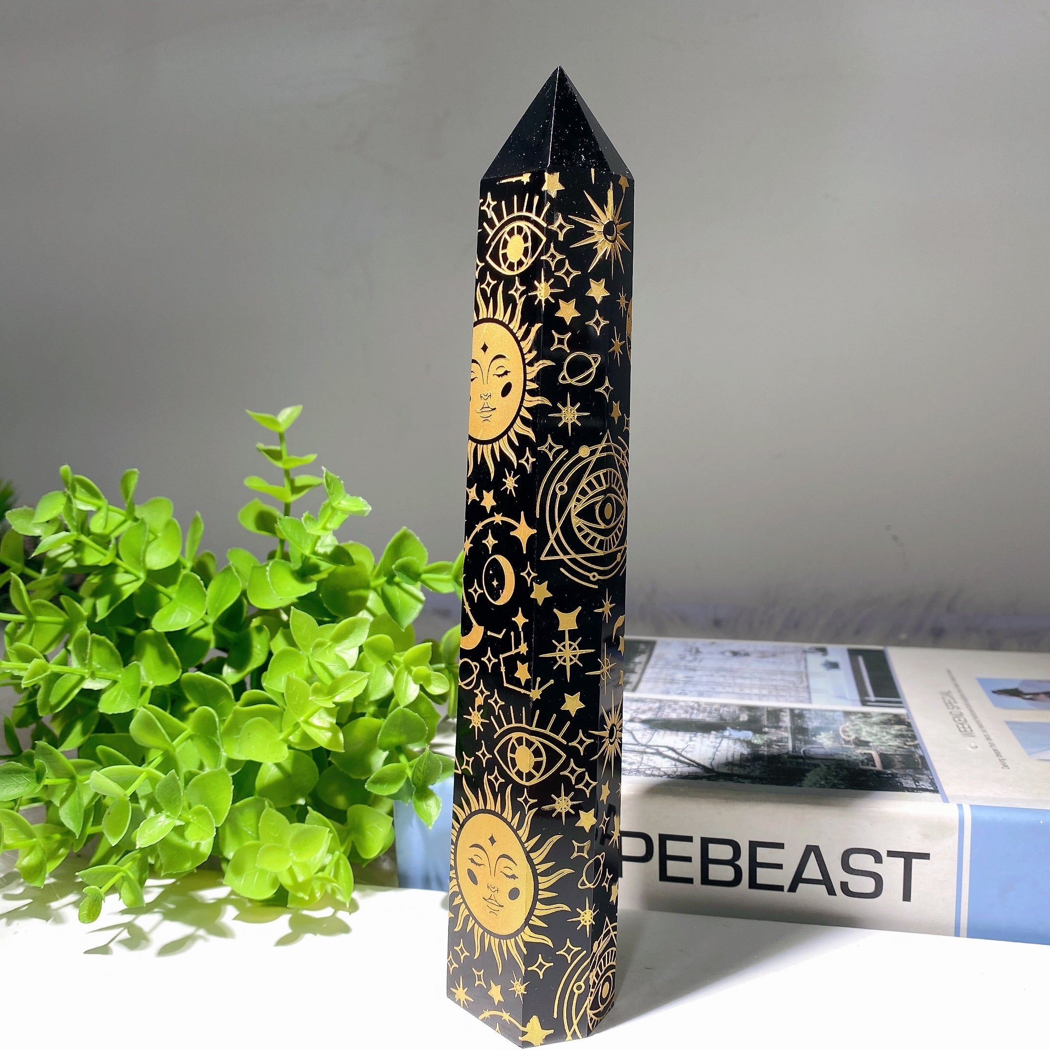 8in Black Obsidian Crystal Tower for Spiritual Healing