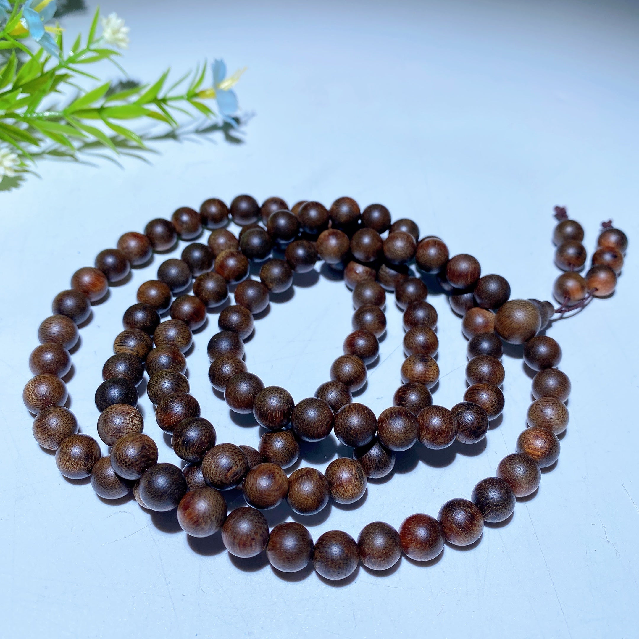 Collier Mala en bois d'agar de 8 mm, 108 perles pour la méditation