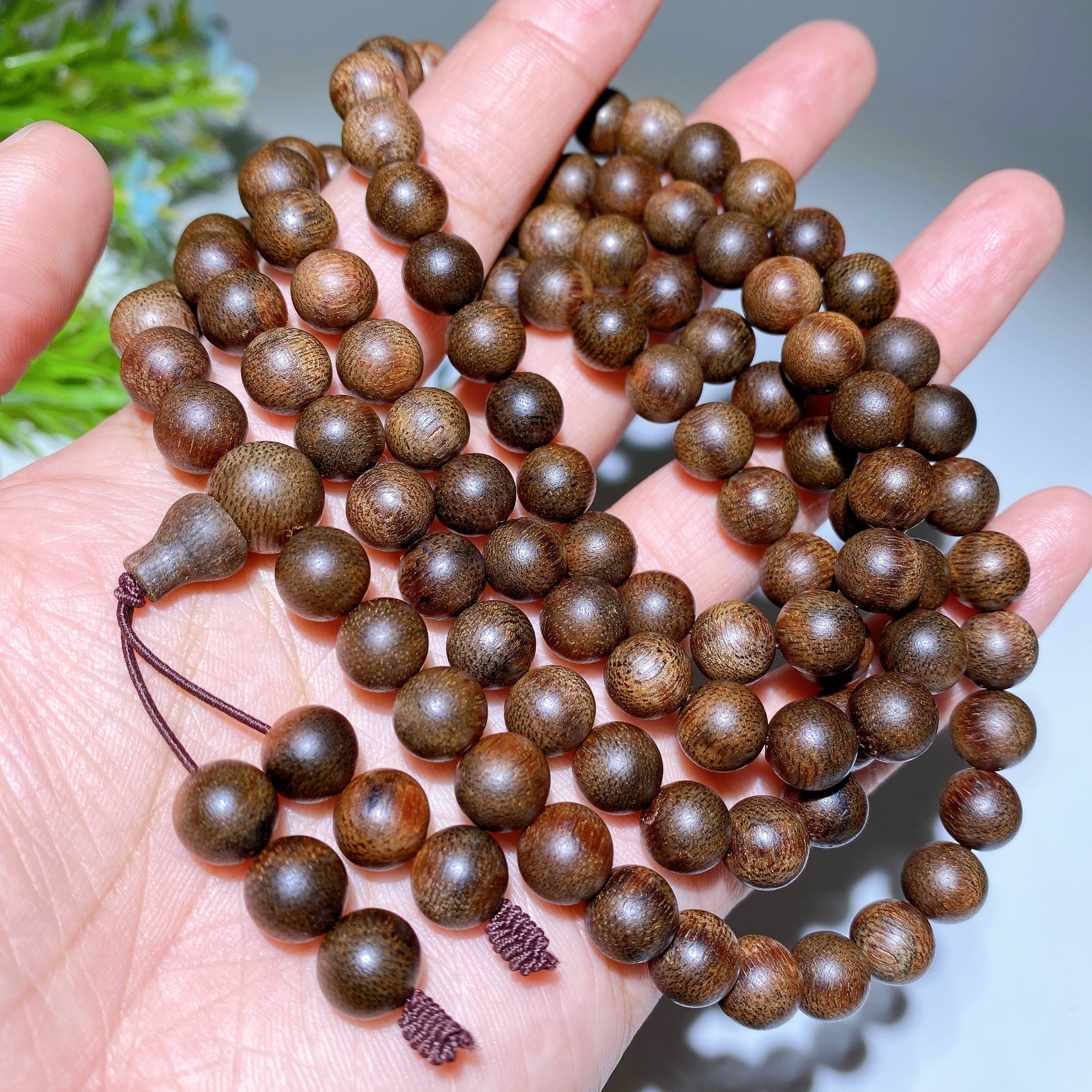 Collier Mala en bois d'agar de 8 mm, 108 perles pour la méditation