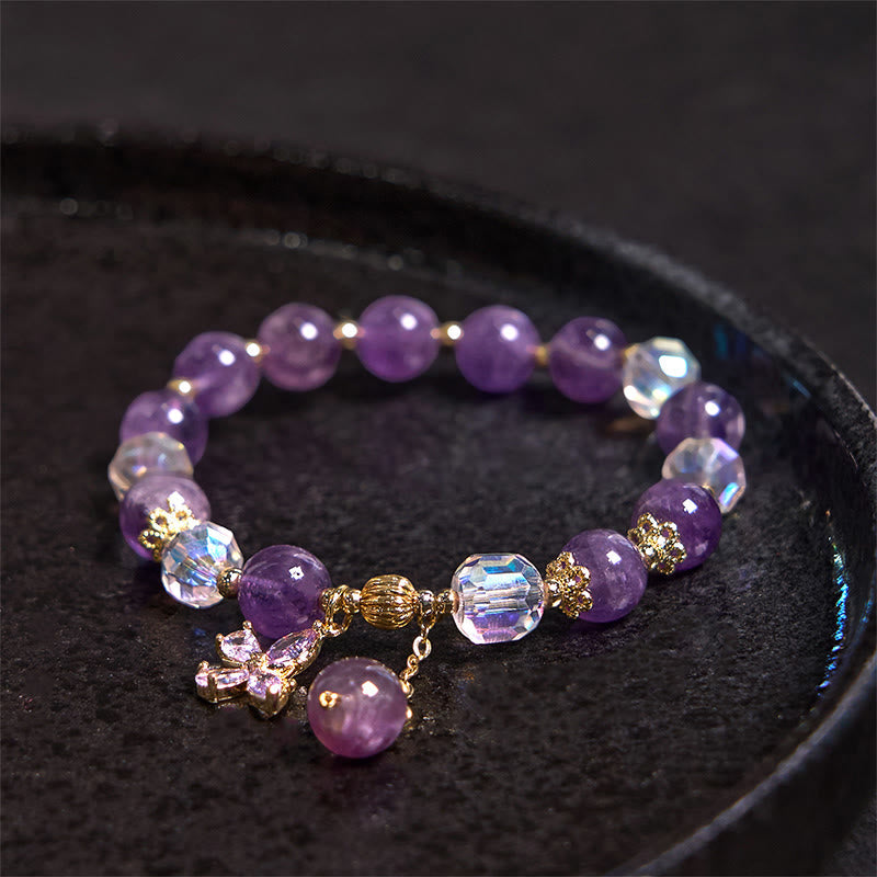 Bracelet à breloques papillon spirituel en cristal d'améthyste de 8 mm