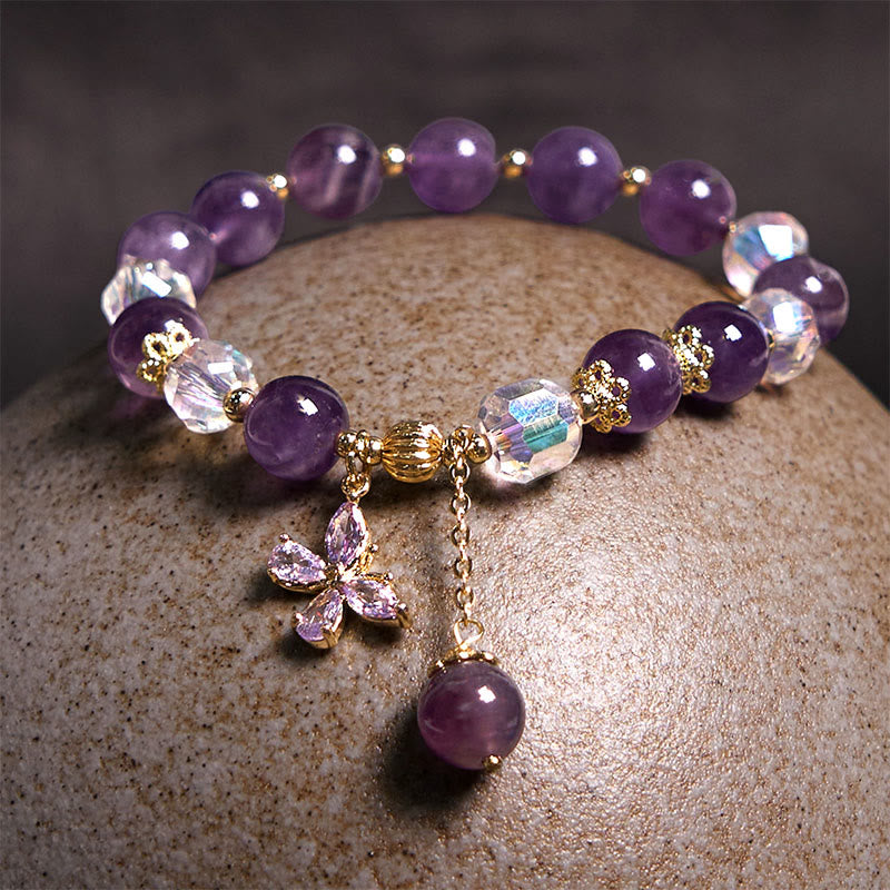 Bracelet à breloques papillon spirituel en cristal d'améthyste de 8 mm