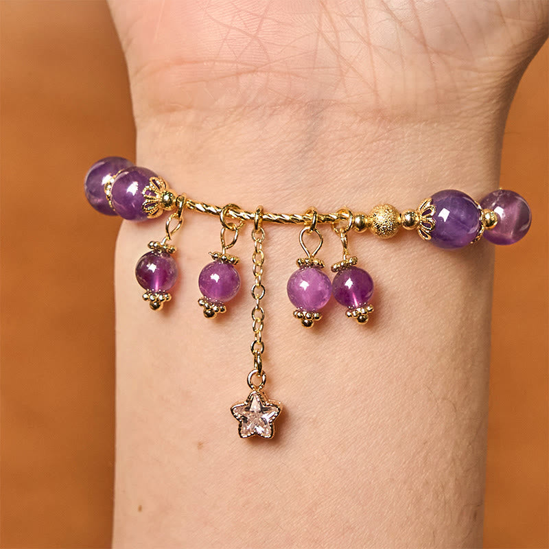 Bracelet de paix en améthyste avec trèfle à quatre feuilles de 8 mm