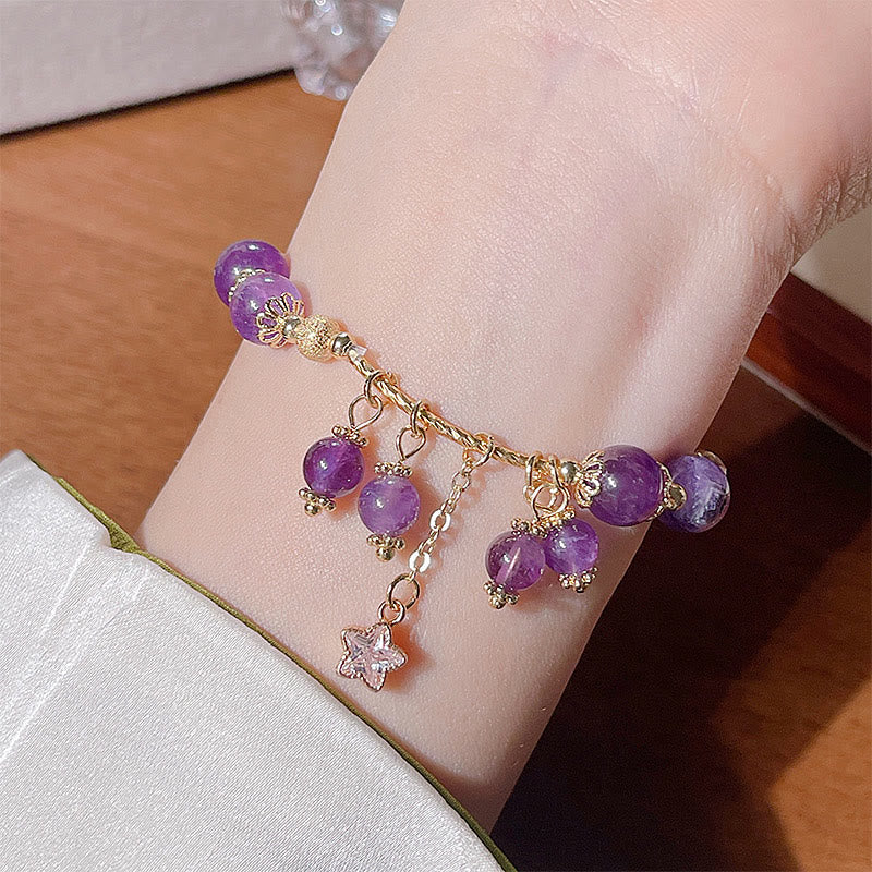 Bracelet de paix en améthyste avec trèfle à quatre feuilles de 8 mm