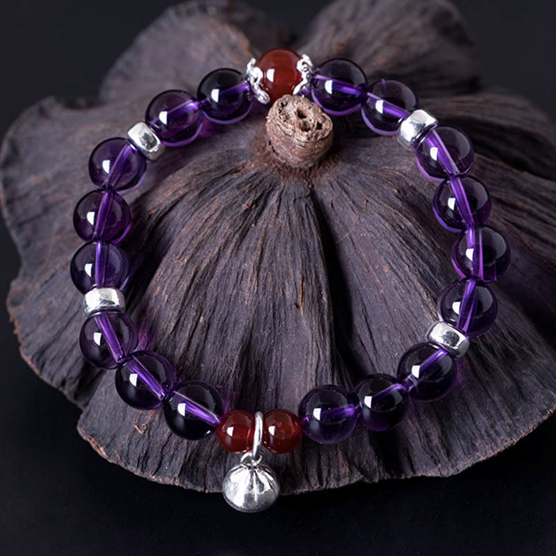 Bracelet positif en argent sterling avec agate rouge améthyste de 8 mm