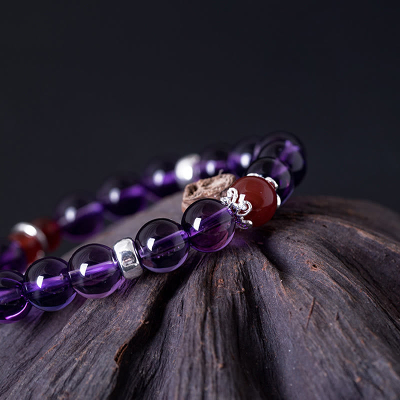 Bracelet positif en argent sterling avec agate rouge améthyste de 8 mm