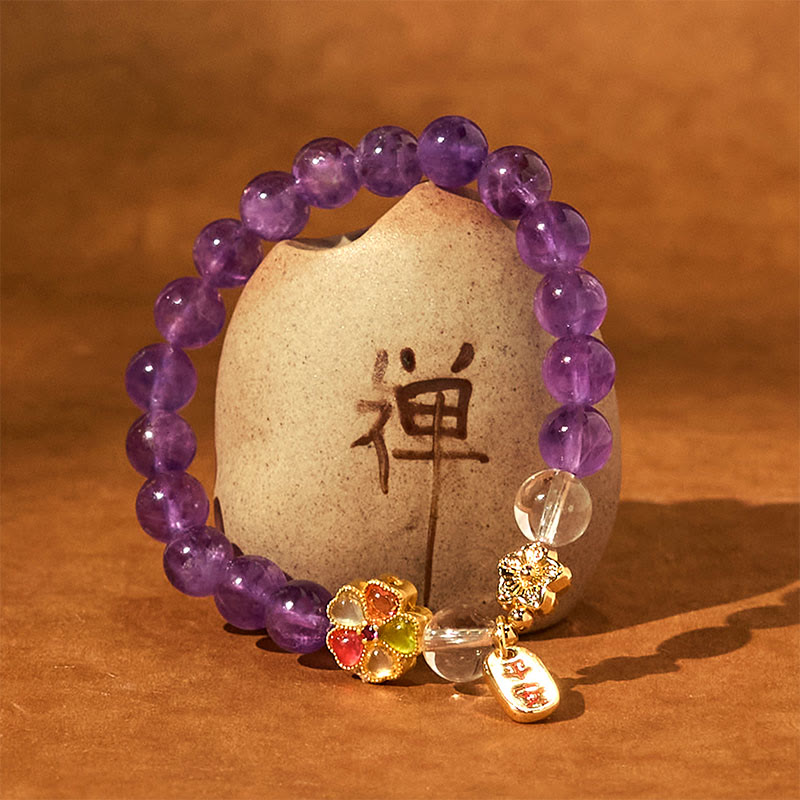 Bracelet à breloques de guérison en cristal blanc améthyste 8 mm