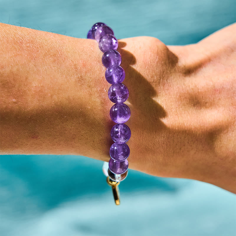 Bracelet à breloques de guérison en cristal blanc améthyste 8 mm