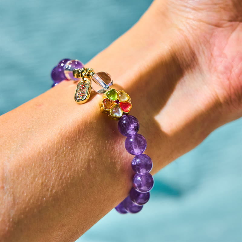 Bracelet à breloques de guérison en cristal blanc améthyste 8 mm