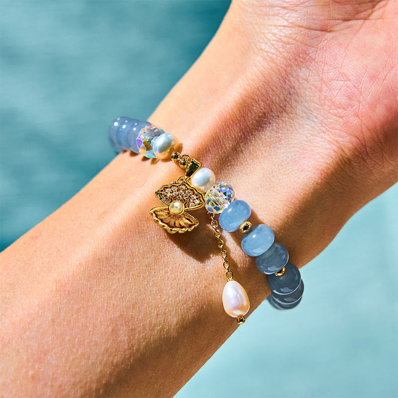 Bracelet de guérison en perles d'aigue-marine de 8 mm pour l'équilibre émotionnel