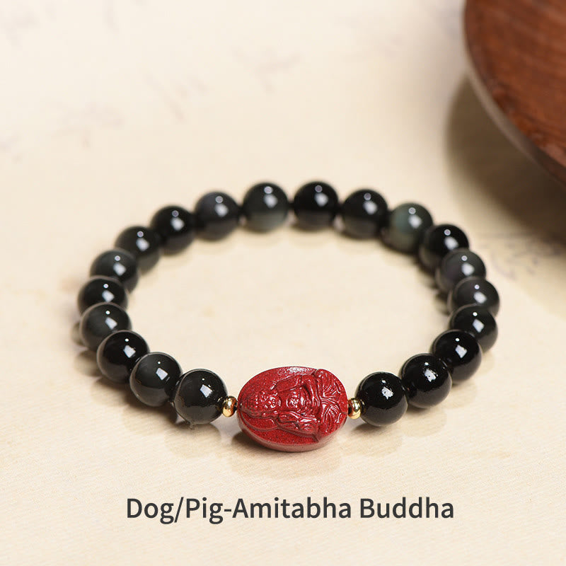 Bracelet de purification du zodiaque chinois en obsidienne noire de 8 mm