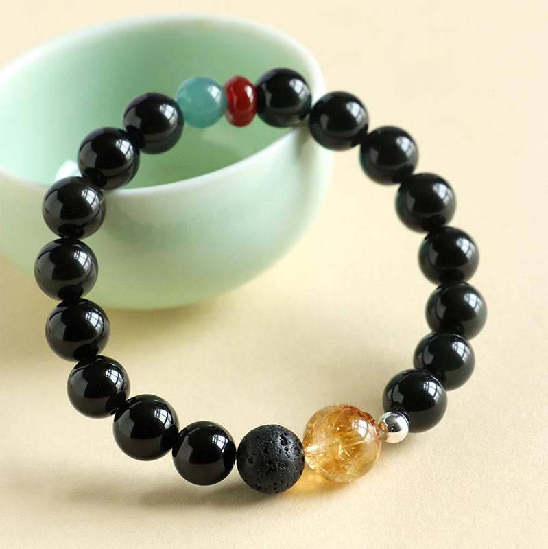 Bracelet en obsidienne noire de 8 mm pour l'accomplissement