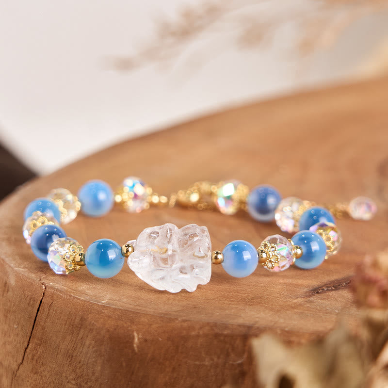 Bracelet Harmonie Renard à Neuf Queues en Agate Bleue Bonbon de 8 mm
