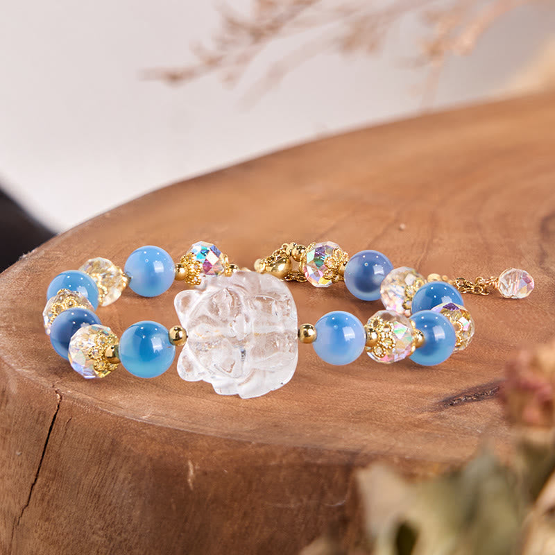 Bracelet Harmonie Renard à Neuf Queues en Agate Bleue Bonbon de 8 mm
