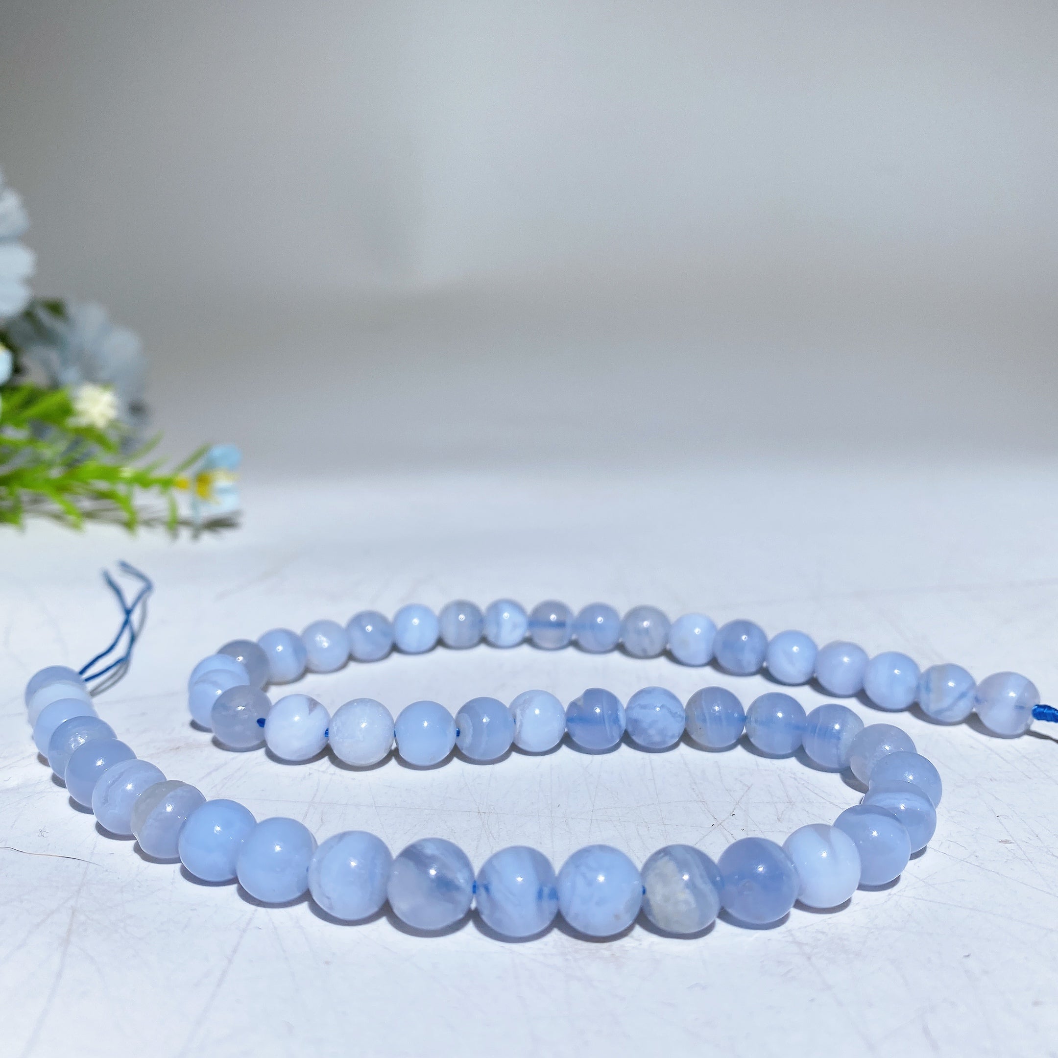 Fil de perles de cristal de guérison en agate dentelle bleue de 8 mm