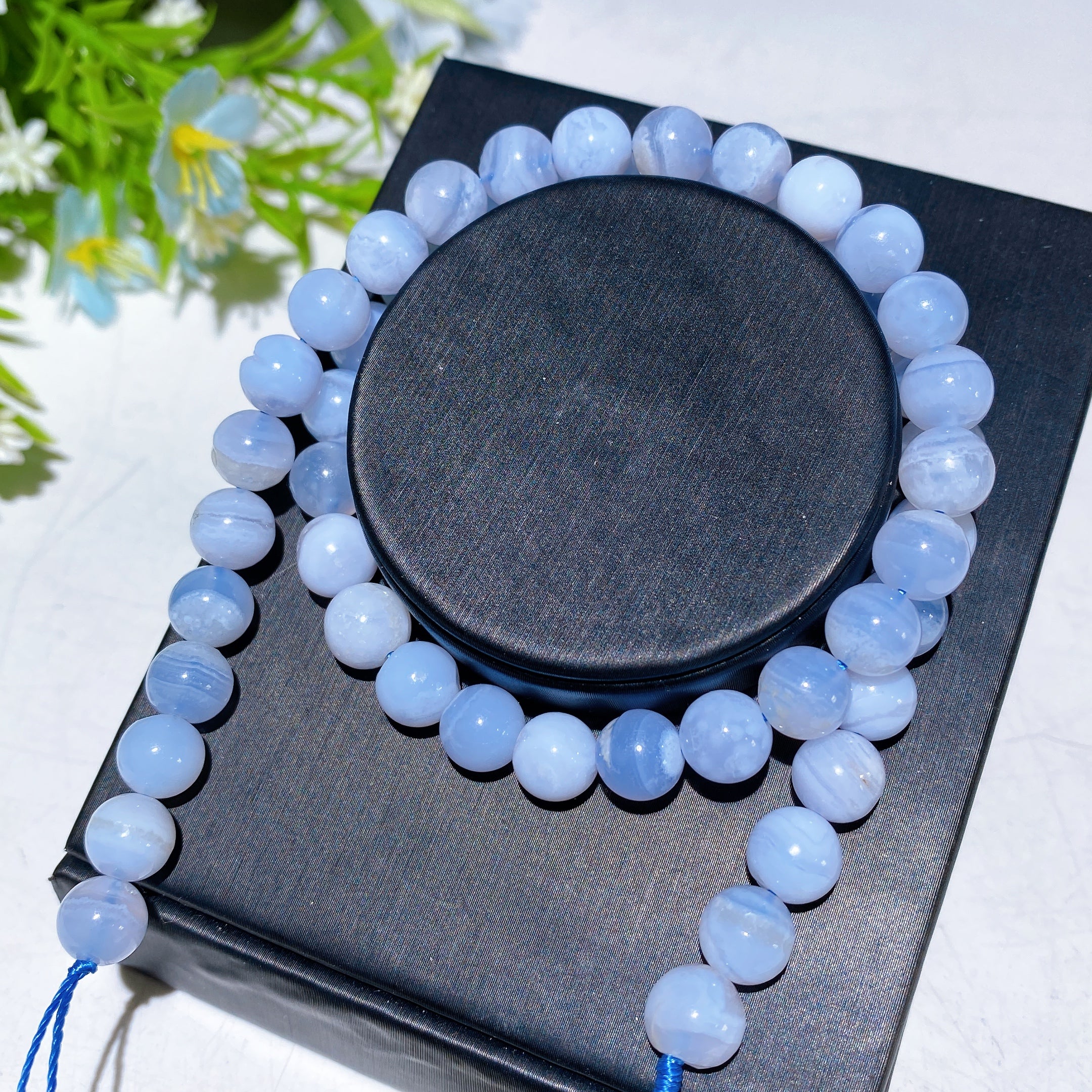 Fil de perles de cristal de guérison en agate dentelle bleue de 8 mm