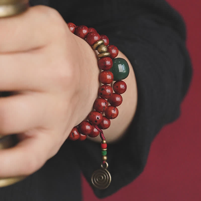 Bracelet de paix en cuivre et jade cyan Bodhi Seed de 8 mm