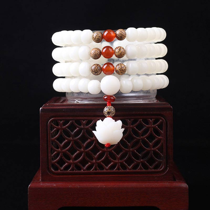 Bracelet Bodhi Seed Peace de 8 mm avec perles d'opale, d'agate rouge et de lazurite