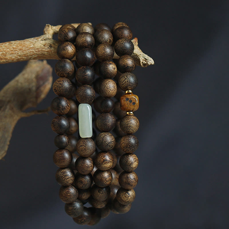 Bracelet Mala Strength en bois d'agar de Brunei, 108 perles de 8 mm