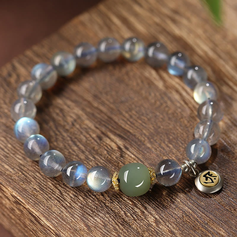 Bracelet du zodiaque chinois de 8 mm avec pierre de lune et jade Hetian pour la positivité