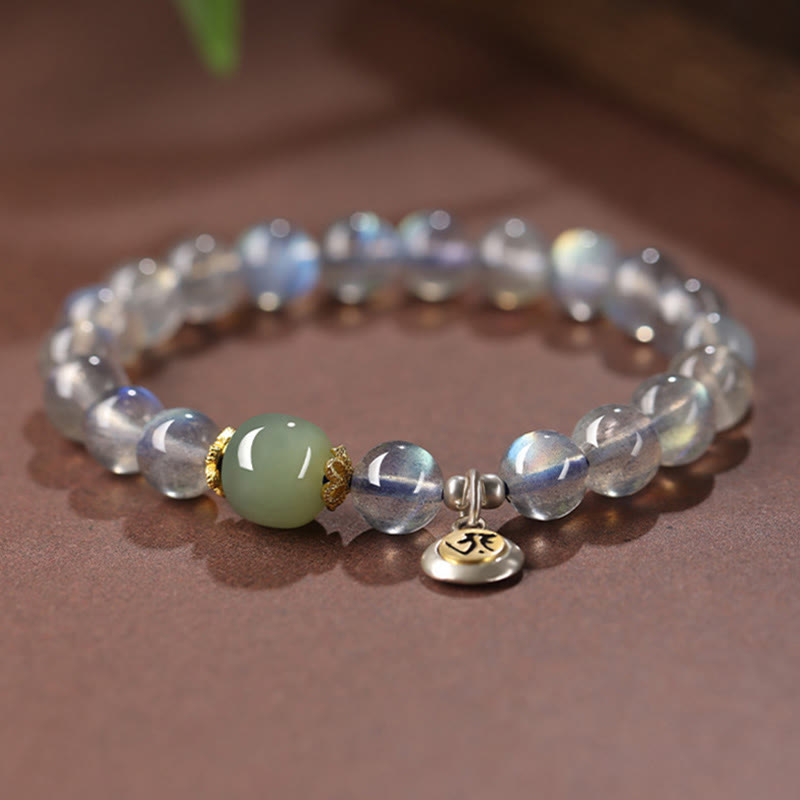 Bracelet du zodiaque chinois de 8 mm avec pierre de lune et jade Hetian pour la positivité