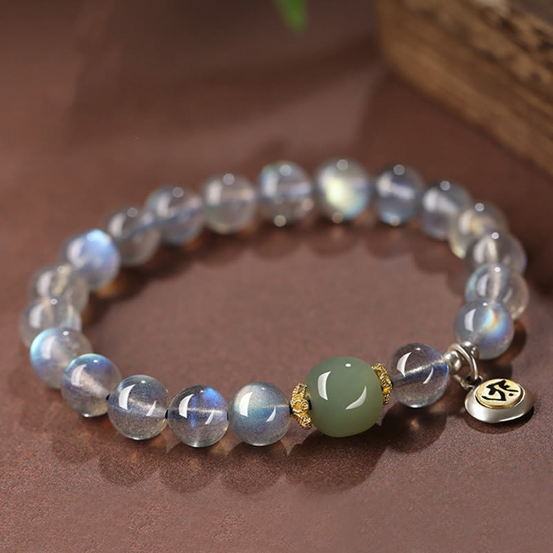Bracelet du zodiaque chinois de 8 mm avec pierre de lune et jade Hetian pour la positivité